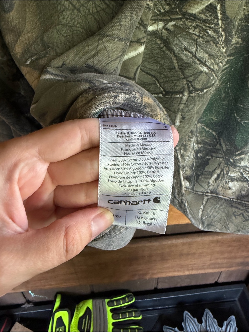Carhartt Men's Camo Hooded Sweatshirt - Green/Brown Realtree-Style - Picture 6 of 6